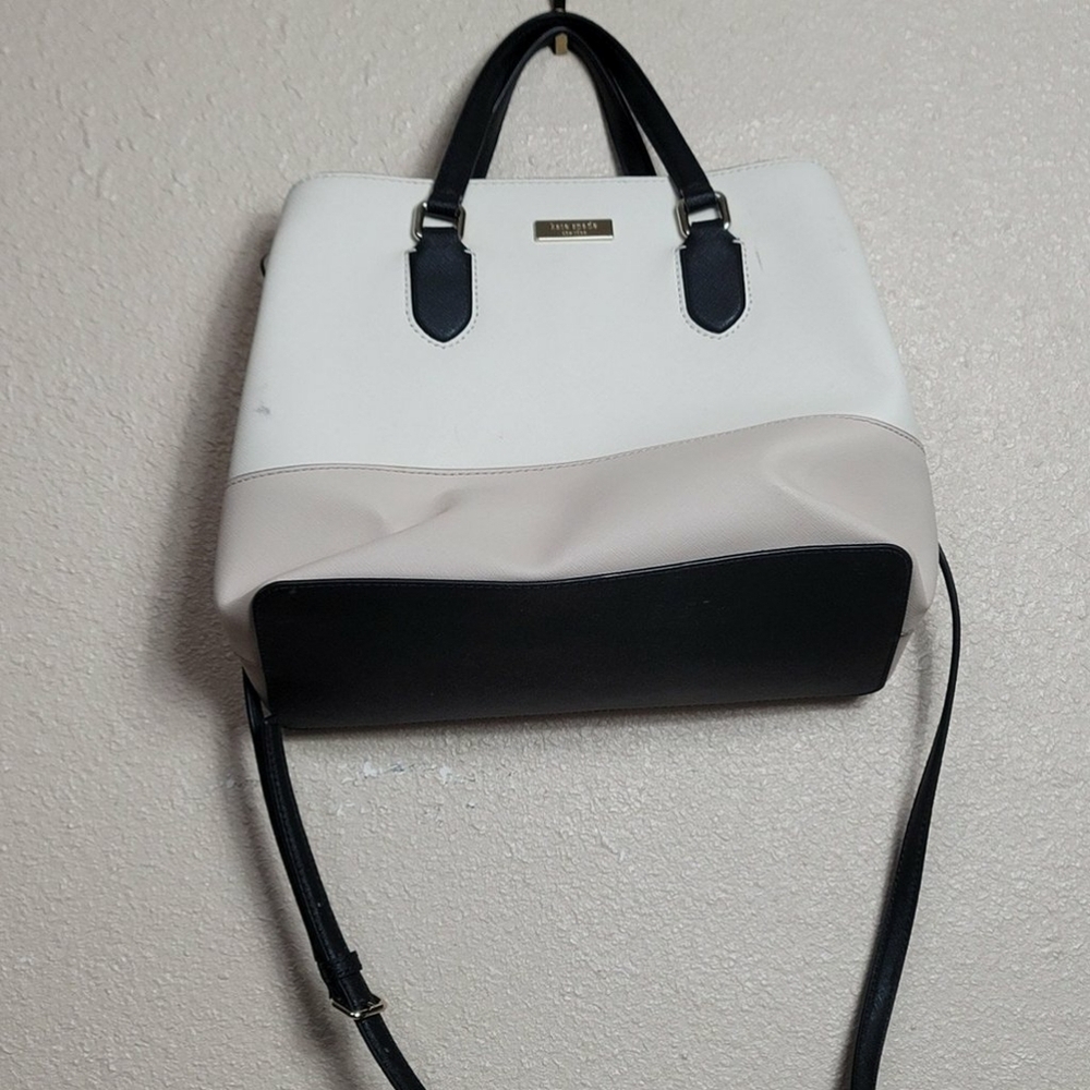 Kate Spade Evangelie Laurel Way Sachel Handbag Purse Beige Ecru Black Crossbody